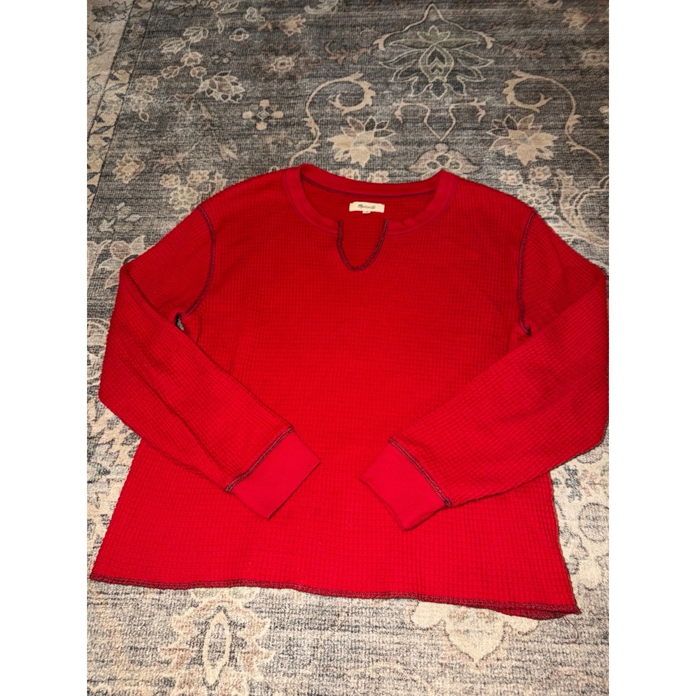 Madewell Red Waffle Thermal Long Sleeve Top
